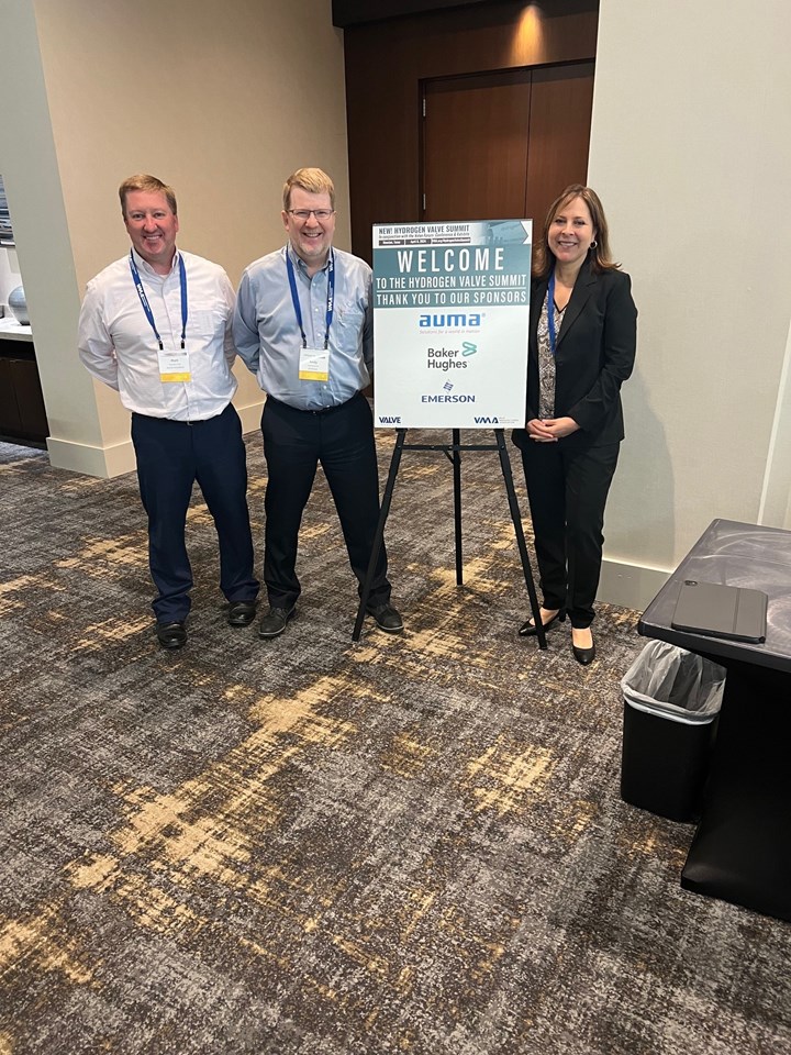 Photo of Matt Thiel (past chair), Andy Duffy (current chair) and Heather Rhoderick (president) of Valve Manufacturers Association.