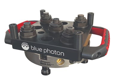 The grip pallets are designed to simplify how parts are loaded, reduce scrap and increase spindle uptime. Photo Credit: Blue Photon