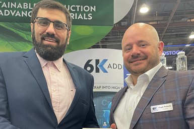 (left to right) Dr. Behrang Poorganji, vice president of materials technology at Morf3D, and Frank Roberts, 6K president. Photo Credit: 6K Additive