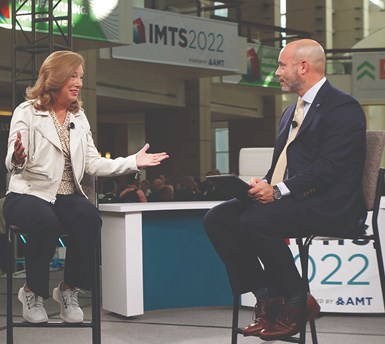Barbara Humpton, Siemens USA CEO,  and Tim Shinbara, AMT CTO, explored recent government investment in the  semiconductor industry, its implications for the private sector and its connection  to the IMTS Investor Forum. 