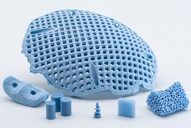 LithaBone HA 480 is a greatly improved human bone-like ceramic material which can be used to create distinctly blue complex parts. Photo Credit: Lithoz