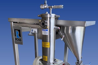 Ross’ Model HSM-405SC-25 Inline High Shear Mixer with Solids/Liquid Injection Manifold (SLIM) Technology. Photo Credit: Ross