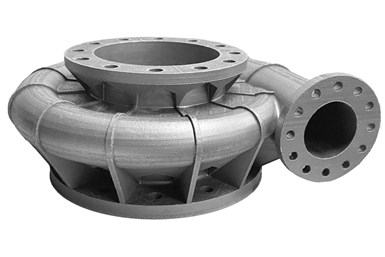 A 3D printed volute that can be used in high-temperature oxidizing environments in rocket engines and is indicative of the type of parts that can leverage the material properties of Haynes 214. Photo Credit: Velo3D