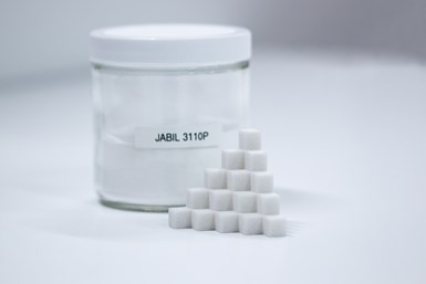 Jabil PLA 3110P, based on NatureWorks’ Ingeo PLA-based powder, offers 89% smaller carbon footprint compared to PA 12 when used in powder-bed fusion technologies. Photo Credit: Jabil