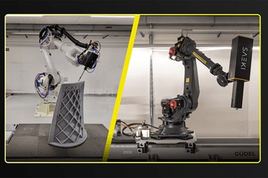 Robotic digital manufacturing includes 3D printing, machining, postprocessing and part inspection with one robot, fully automated. Photo Credit: Saeki