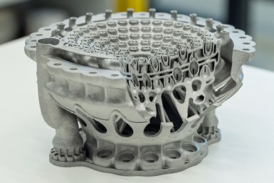 Component printed with AMALLOY to assess the printability. Photo Credit: TII