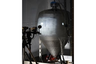 The shape of the approximately 300-kg pressure vessel began to give way after 80 bar in tests at LUT University. Photo Credit: Kalle Lipiäinen