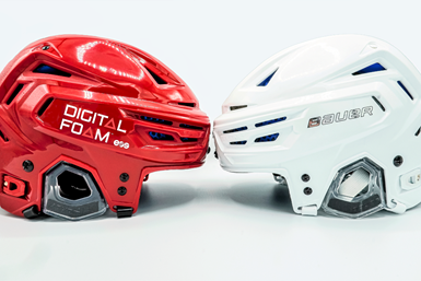 EOS worked with Bauer Hockey to create helmets made with 3D printed Digital Foam. Photo Credit: EOS