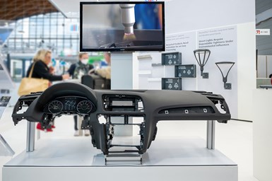 Even large components, such as an automotive dashboard, can emerge from the 3D printer and then be bonded, painted or printed — all possible through pretreatment with Openair-Plasma. Photo Credit: Plasmatreat