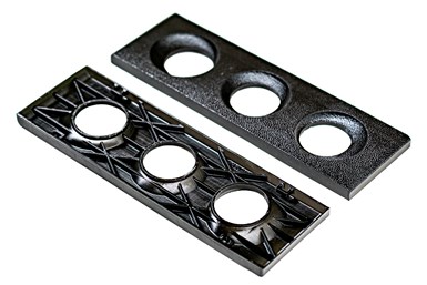 Parts produced with Accura AMX Tough FR V0 Black are flame-retardant and pass UL 94 V0 test standards. This high performance, fast-printing material is able to produce production-ready parts in high quantities or at large scale. Photo Credit: 3D Systems