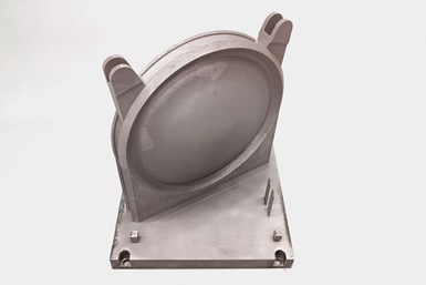 Baffle for DED-PBF hybrid satellite tank component manufactured by MT Aerospace on FormUp 350 machine. Photo Credit: AddUp