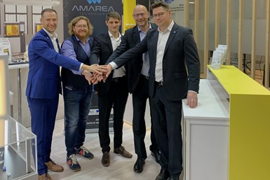 Celebrating the formal signing of the acquisition at Formnext, (from left to right) Robert Johne, Dr. Johannes Benedikt, Steven Weingarten, Dr. Johannes Homa and Lutz Gollmer. Photo Credit: Lithoz