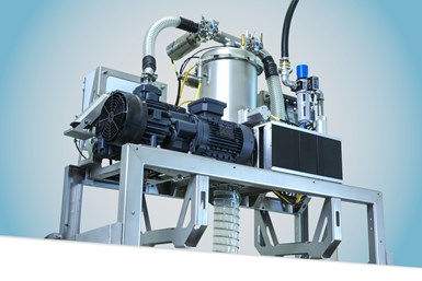 A Volkmann vLoader metal powder conveying system installed atop a 3D printer. Photo Credit: Volkmann