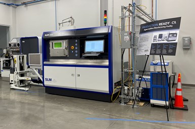 Cumberland Additive, headquartered in Austin, Texas, chose to locate its LBPF production of lightweight metal parts at Neighborhood 91. This SLM Solutions 500 machine is dedicated to aluminum. 
