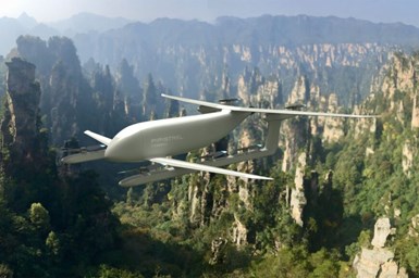 An artistic rendition of the Nuuva V300 in flight