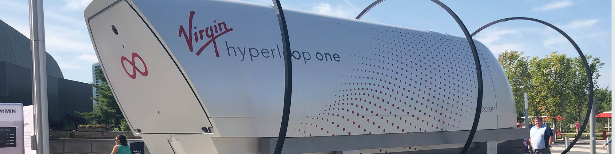 Virgin Hyperloop One’s XP-1 test pod on display at COSI (Columbus, Ohio, U.S.).