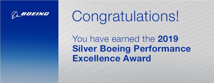 Silver Boeing Performance Excellence Award 2019 