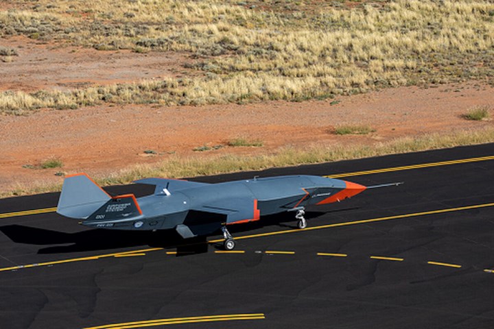 The Loyal Wingman displays its orange, flight-test livery.