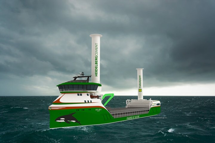 rendering of zero-emissions cargo ship design