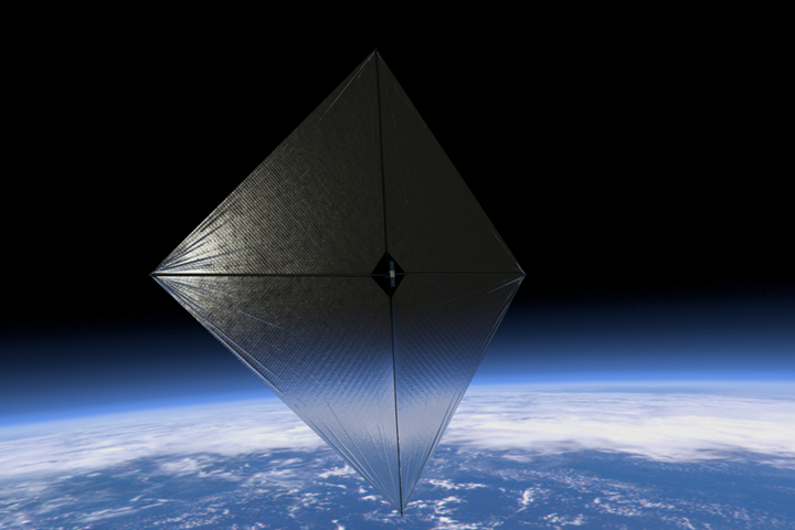 A mockup of NASA's solar sails in space.