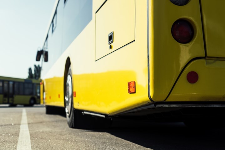 A yellow bus.
