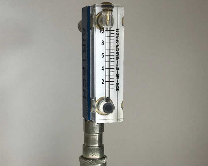 The inline flow meter is used to ensure a leak free setup.