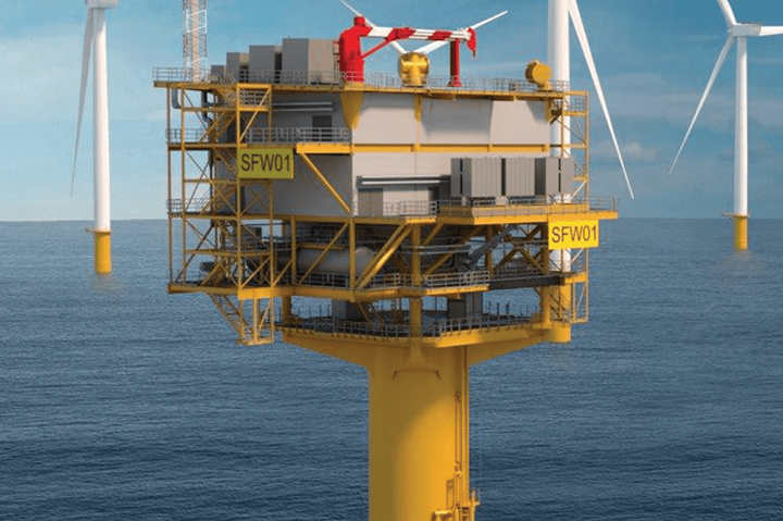 A rendering of the U.S.-built offshore wind substation, which will be deployed at South Fork Wind.