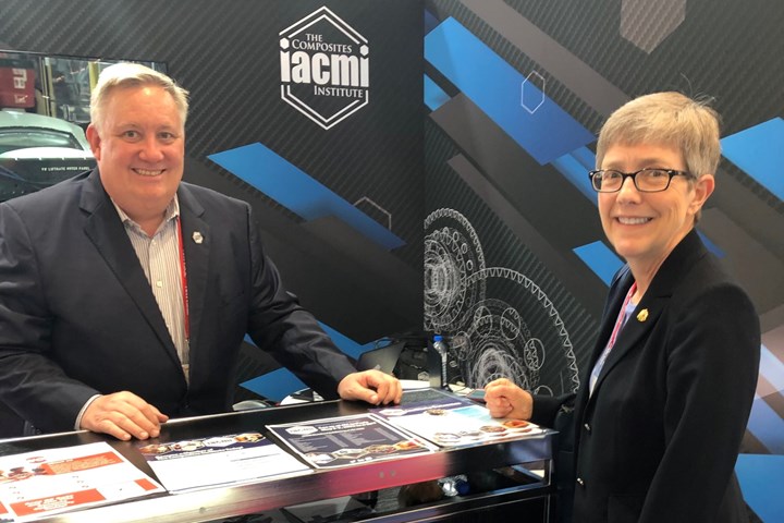 Dale Brosius and Gail Hahn of Boeing at the IACMI booth at JEC World 2022.