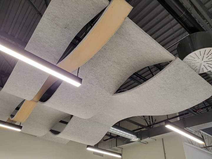 shaped composite acoustic ceiling panels made by beSpline