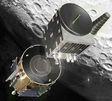 Rendering of Firefly’s Blue Ghost transfer vehicle deploying the ESA’s Lunar Pathfinder satellite to lunar orbit