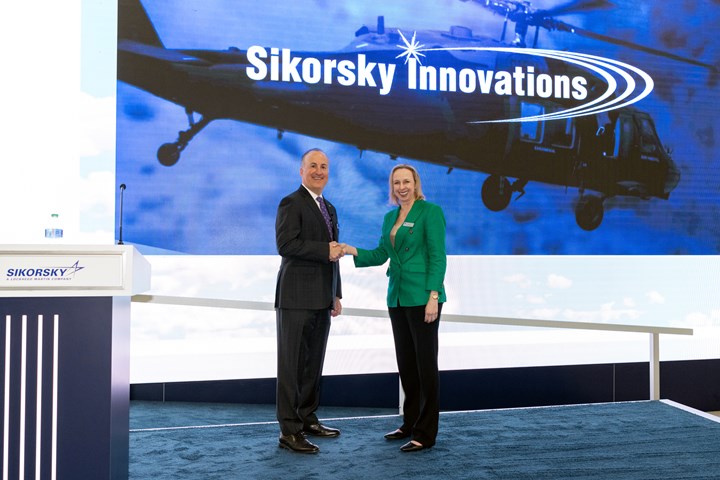 Paul Lemmo, Sikorsky president and Amy Gowder, president and CEO of defense and systems at GE Aerospace.
