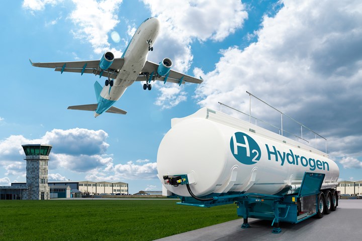 Hydrogen represented in aerospace and H2 storage tanks.