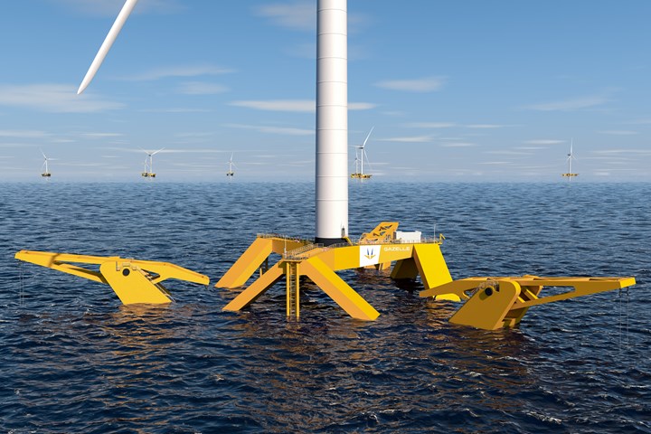 Floating offshore wind platform rendering. 