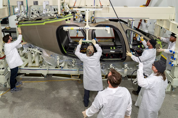 Joby Aviation plant tour, eVTOL fuselage assembly with technicians