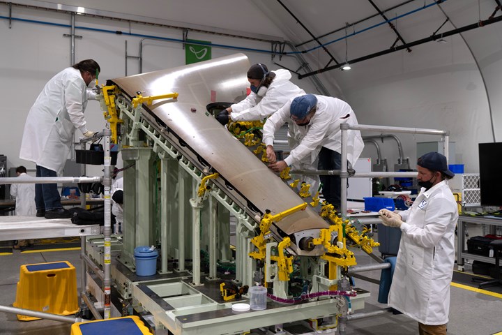 Joby Aviation plant tour, technicians performing composite tail assembly