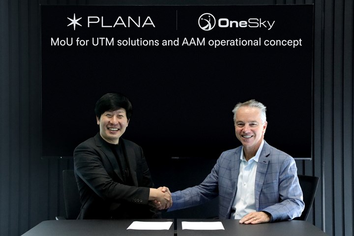 Minyoung Ahn, CSO and cofounder of Plana (left) with Robert Hemmert, CEO of OneSky (right).
