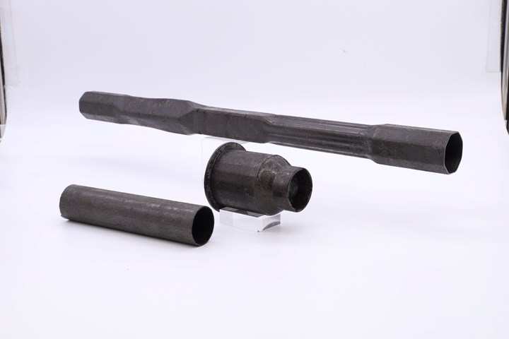Recycled carbon fiber-reinforced thermoplastic tubes, shafts and profiles.