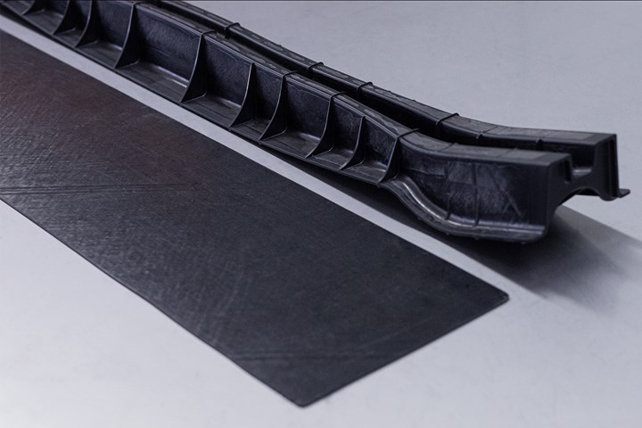 overmolded bumper beam and TAFNEX composite sheet material
