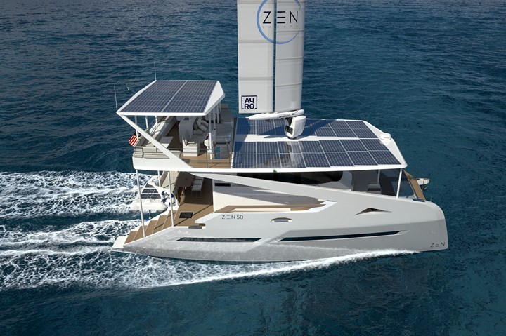 Zen50 catamaran on the water.