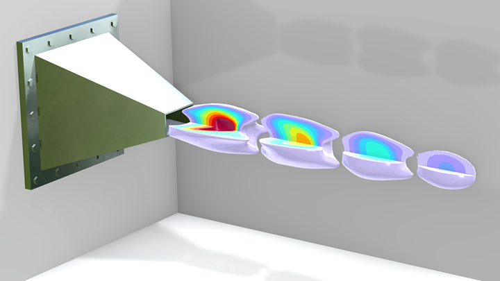 Turbulent flow simulation through a ramjet nozzle.