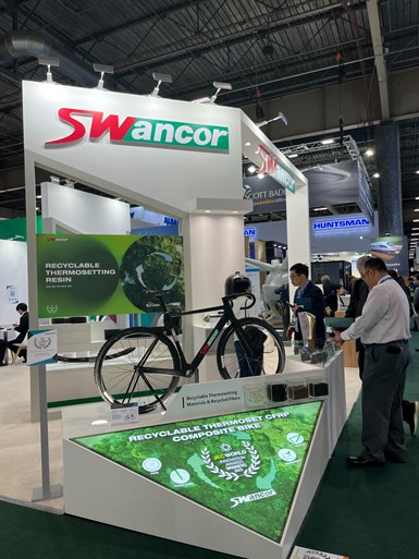 Swancor recyclable resin in carbon fiber composite bicycle at JEC WOrld 2023