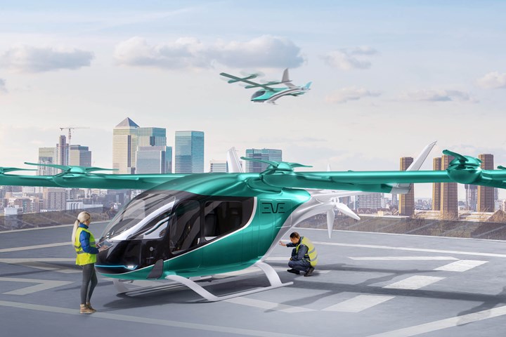 Illustration of Eve Air Mobility eVTOL aircraft.