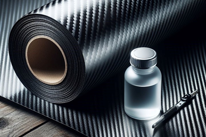 Carbon fiber fabric beside an epoxy resin.