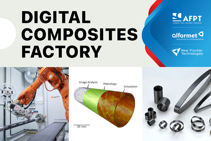 Digital Composites Factory logo and examples of technology expertise.