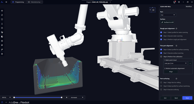AdaOne for Flexbot interface, showing the Scan to Mill feature.