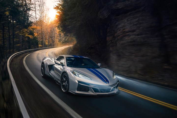 Corvette E-Ray driving on a highway.