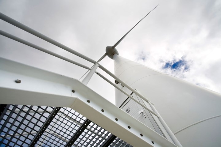 Bottom view of spar caps on a wind turbine.