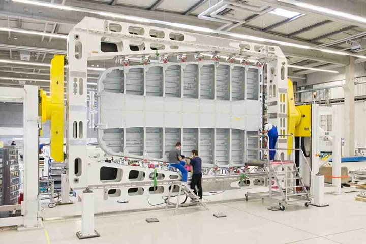 Airbus A400M composite cargo door on edge for inspection
