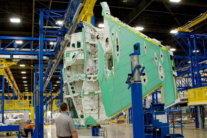 F-35 composite skins in drilling fixture