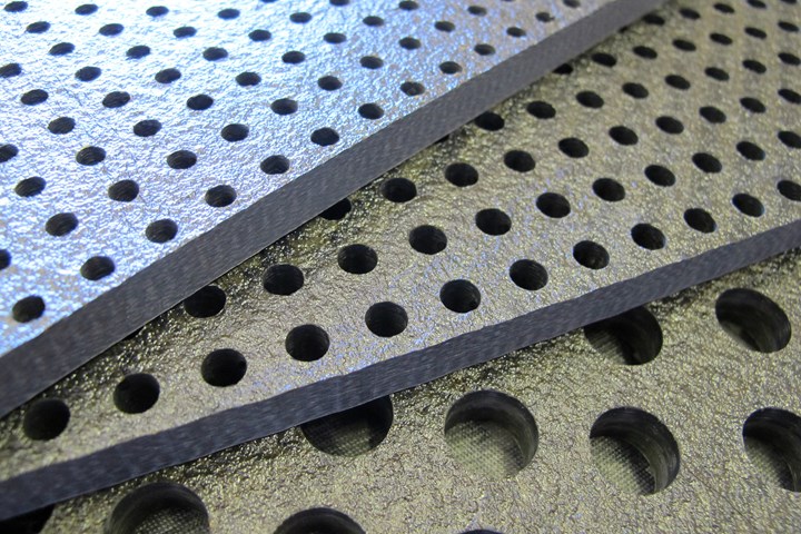 Stacked composite laminates with series of drilled holes